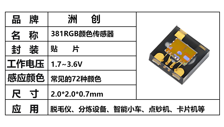 “ZC-CLS381RGB-01，381顏色傳感器，顏色識別傳感器，全彩顏色識別傳感器”/